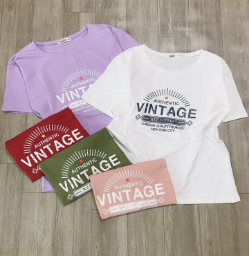 bán buôn áo thun nữ cổ tròn thun xược gỗ in chữ