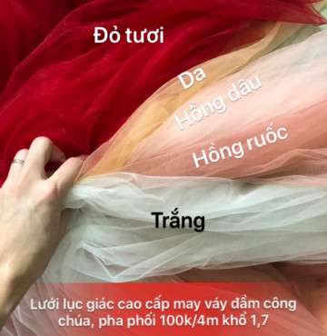 Vải lưới lục giác xuyên thấu dùng may váy áo đầm hoặc pha phối 100k/4m khổ 1,7