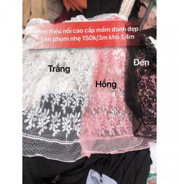 vải ren thêu chỉ bóng cao cấp150k/3m khổ 1,3m