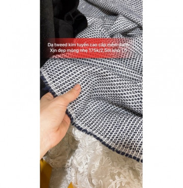 Dạ tweed kim tuyến xanh đen phối trắng 175k/2,5m khổ 1,5