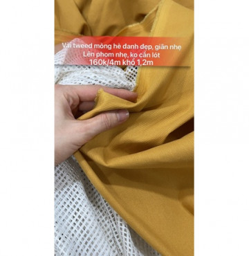 Tweed mỏng hè vàng mơ giãn nhẹ 160k/4m khổ 1,2