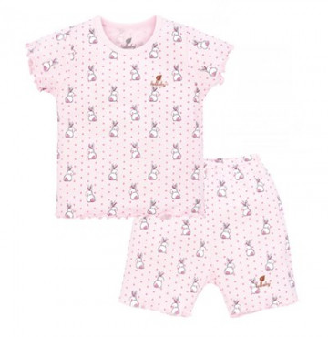 Bỏ sỉ bộ bé gái cộc tay cài vai Lullaby NH603P (hồng in thỏ)