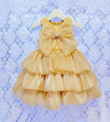 Bán buôn đầm voan xếp tầng nơ ngực cho bé (vàng)