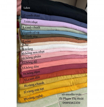 vải xô tồn kho muslin màu trơn
