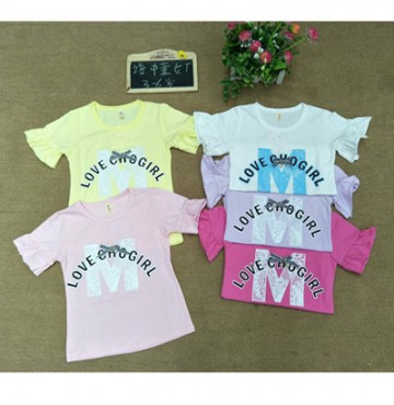 Bỏ buôn áo cộc tay bé gái in họa tiết chữ (3-8T)