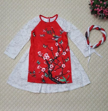 Bán sỉ váy áo dài gấm ren hoa C1025 (2-6T)