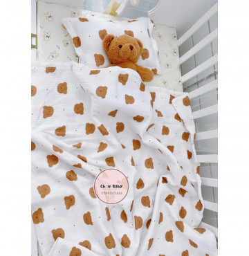 Thanh lý vải xô muslin mặt gấu chấm bi