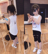 Bộ quần áo bé gái hình mèo rách lưng (1-4T)