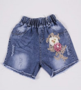 Bán sỉ quần Jean cộc bé gái đính hoa (1-10T)