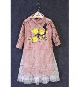 Bán buôn bộ áo dài bé gái vải ren đính đào mai Tết (2-7T)