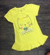 Bỏ buôn áo cộc tay bé gái in hình mèo đính nơ (3-8T)