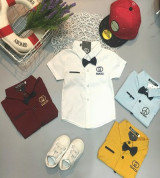 Bán buôn áo sơ mi cộc tay thêu chữ cho bé trai SB005 (1-4T)