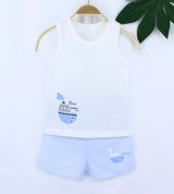 Bộ sơ sinh ba lỗ bé trai Dokma DB242 (trắng xanh)