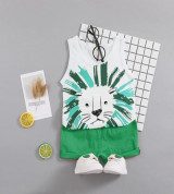 Bán buôn bộ quần áo ba lỗ bé trai in hình sư tử (1-4T)