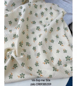 Thanh lý vải đũi xốp nhẹ mát hoa xanh nền kem siêu tây