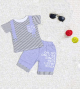 Bán buôn bộ đồ thun cotton hình thêu đắp sọc Little Lulu_Tím nhạt