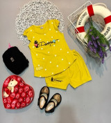 Bán sỉ bộ quần áo cộc bé gái in mèo SB402 (1-4T)