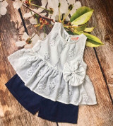 Bỏ buôn bộ cộc áo váy đính nơ Kata (1-4T)