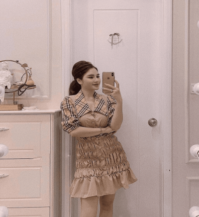 bỏ buôn đầm somi phối caro bbr tùng nhún