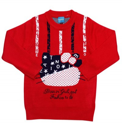 Bán buôn áo len dài tay bé gái in hình mèo nơ (1-5T)