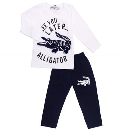Bán buôn bộ quần áo bé trai in hình cá sấu (1-5T)