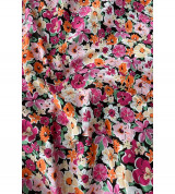 vải thô cotton tồn kho hoa hồng tím phối cam (xả hàng)