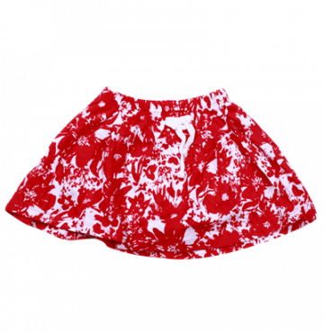 Bỏ buôn chân váy bé gái in hoa đỏ