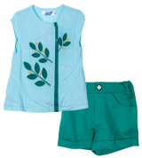 Bán buôn bộ quần áo thêu hình cây (màu xanh)