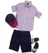 Bán sỉ sét sơ mi quần sooc Tommy caro xanh đỏ cho bé