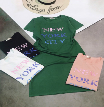 bán sỉ đầm thun suông xẻ tà in chữ new york