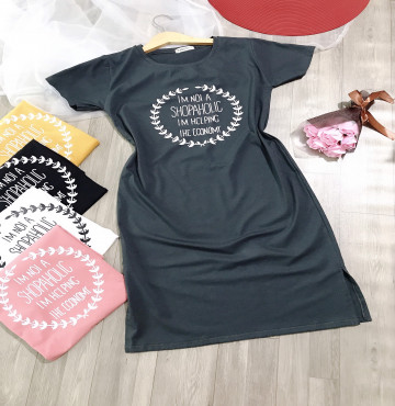 bỏ buôn đầm thun nữ in chữ cao cấp xẻ tà