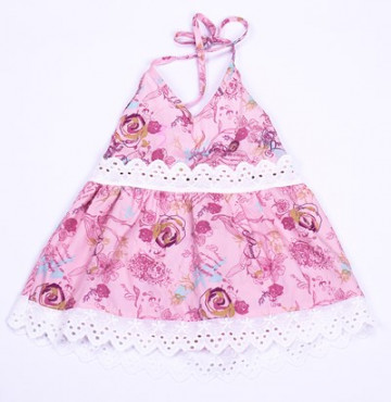 Bỏ sỉ áo hai dây cho bé màu hồng viền ren Akina