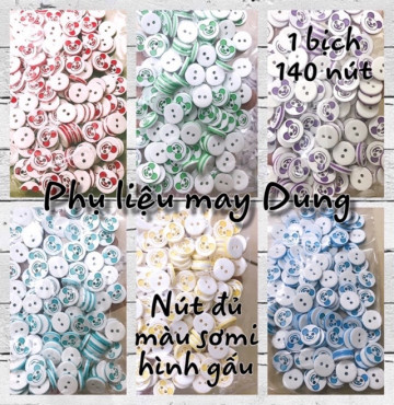 Nút sơmi tồn kho hình gấu đủ màu bịch 140 nút