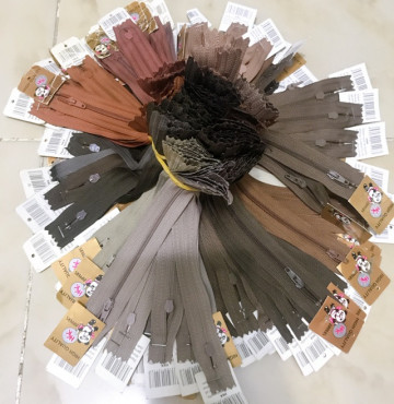 Bảng màu 7 Dây kéo HKK tồn kho 18cm may quần, bóp ví tông nâu