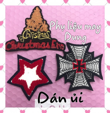 Thanh lý Sticker dán ủi thêu bộ ngôi sao, cây thông