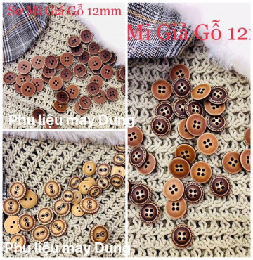 nút sơmi giả gỗ tồn kho size 12mm