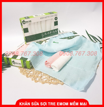 [HỘP 8 CHIẾC] Khăn Sữa Sợi Tre Cao Cấp Kháng Khuẩn Emom Cho Bé