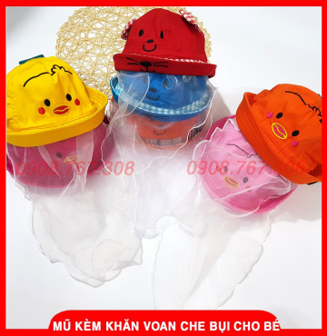 Nón Mũ Kèm Khăn Voan Chống Bụi Cản Gió Cho Bé Có Dây - SP000794