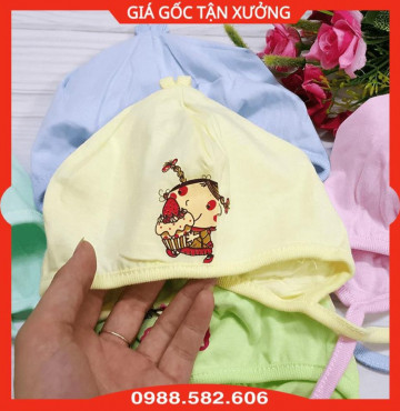 Mũ Đội Cho Bé Sơ Sinh Cotton Có Buộc Dây, Mũ Cài Quai Cho Bé Từ Sơ Sinh Đến Dưới 6.5kg