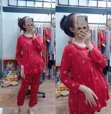 Bộ Quần Áo Mặc Bầu Và Sau Sinh Đẹp Cotton Có Khoá Ngực Cho Con Bú Tiện Lợi