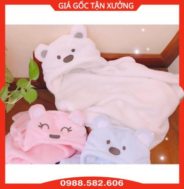 Chăn Ủ Minizone Hình Gấu Cho Bé, Chăn Ủ Lông Có Mũ Minizon