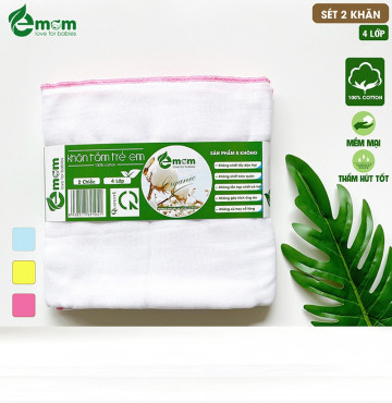 [Gói 2 Chiếc] Khăn Tắm 4 Lớp Siêu Thấm Emom Trẻ Em - Khăn Tắm Xô 4 Lớp Emom Cho Bé