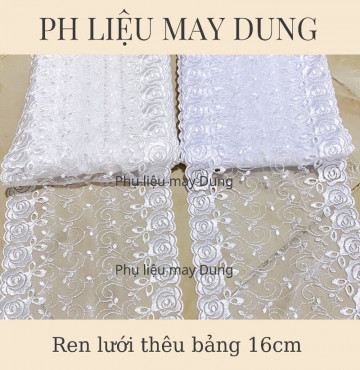 ren lưới thêu 2 biên tồn kho bảng 16cm