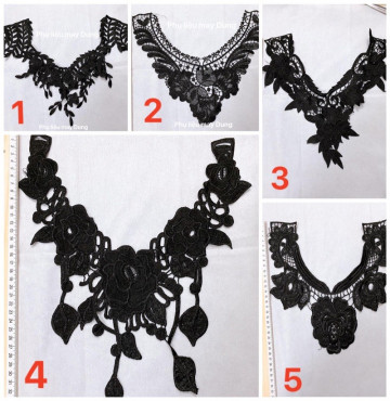 ren thêu ren đắp cổ áo tồn kho màu đen