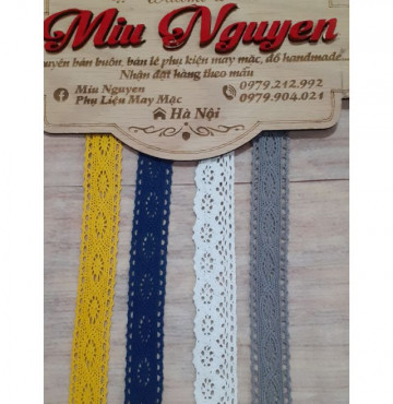 Sét ren chỉ 4 màu bản 2,5cm (mỗi màu 2m trắng ren chỉ nhún)